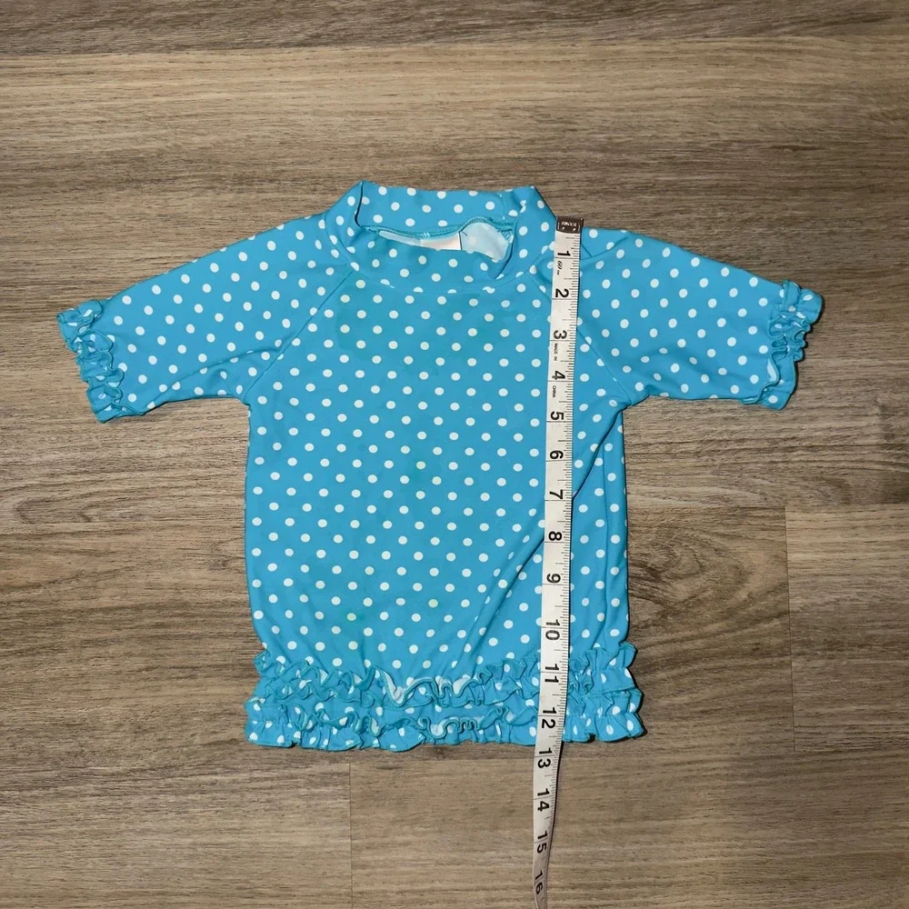 Ruffle Butts Baby Girls Blue‎ Polka Dot Rash Guard Swim Top 18-24 Months